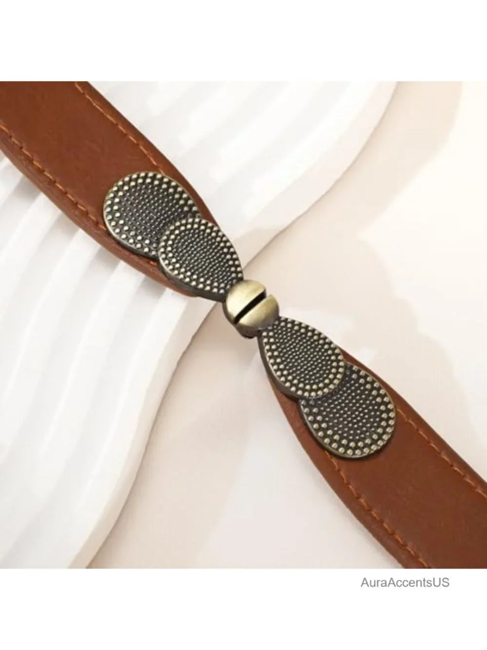 Women Skinny Elastic Stretch Belt Retro Metal Buckle Waist Belt for Dresses